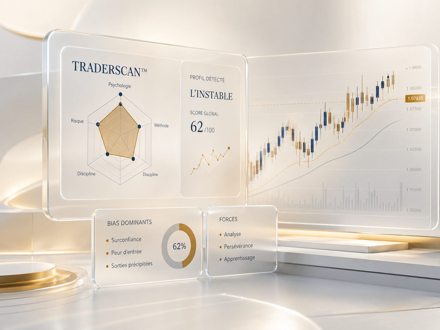 Interface visuelle TraderScan avec radar de profil